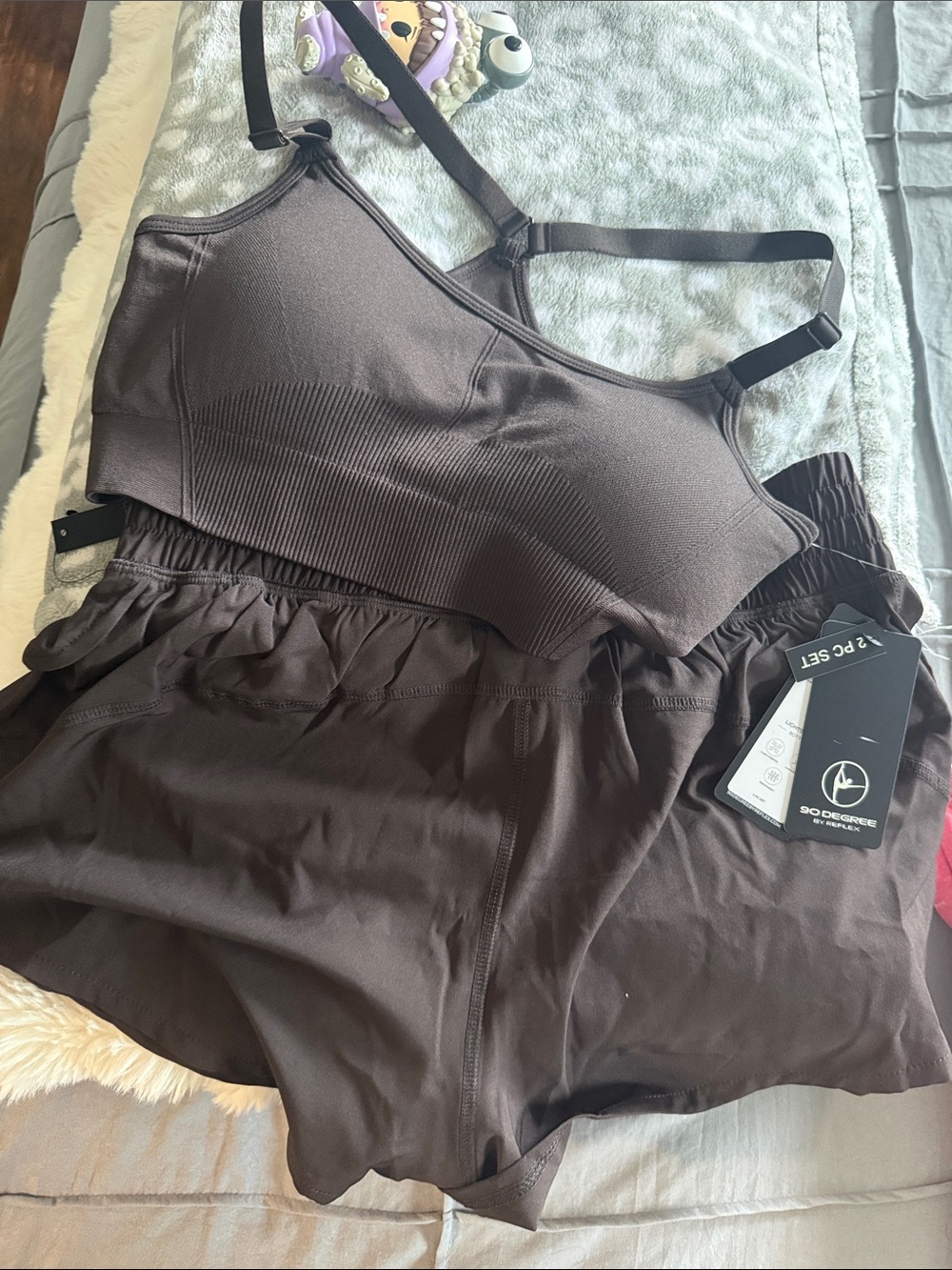 90 Degree By Reflex Brown Seamless Bralette and Shorts Set